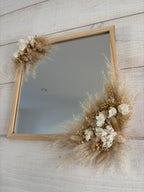 Miroir carré en bois avec fleurs séchées, décoration murale bohème