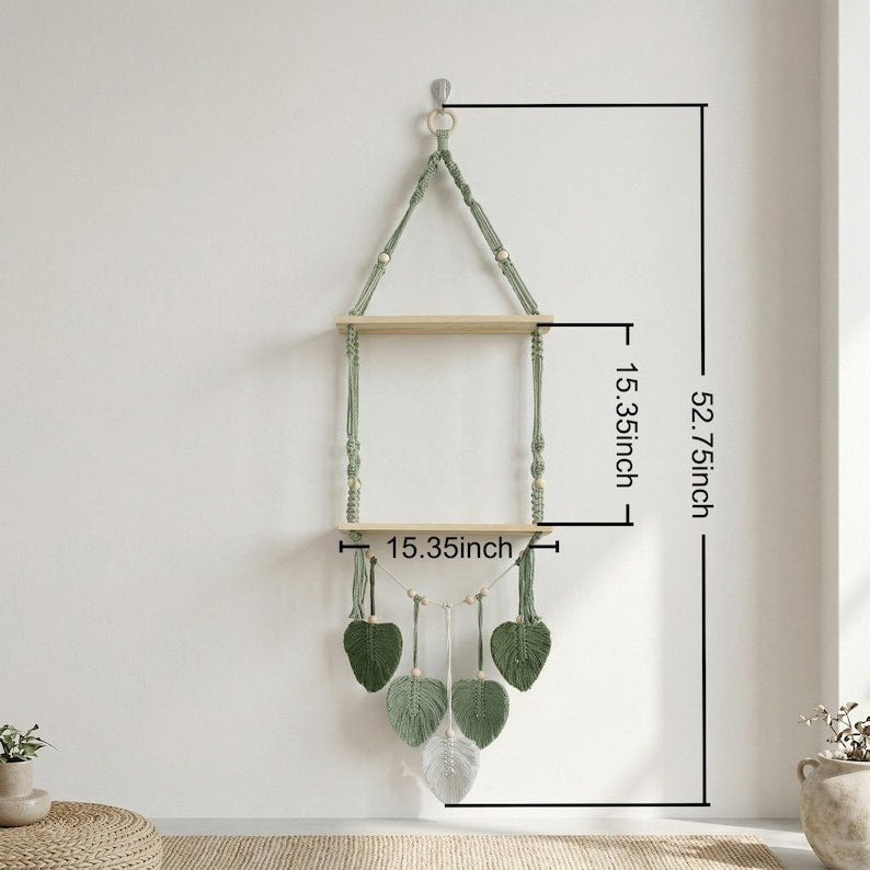 Étagère murale bohème en macramé, décoration murale tissée avec étagère en bois, organisateur rustique pour salon