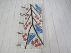 Porte-clés mural en bois avec oiseaux et fleurs de cerisier, 5 crochets, 25 x 10 cm