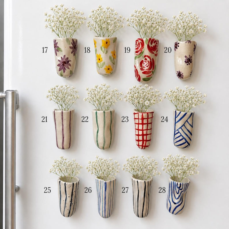 Vase magnétique suspendu en céramique, 8-9 cm, aimanté pour réfrigérateur