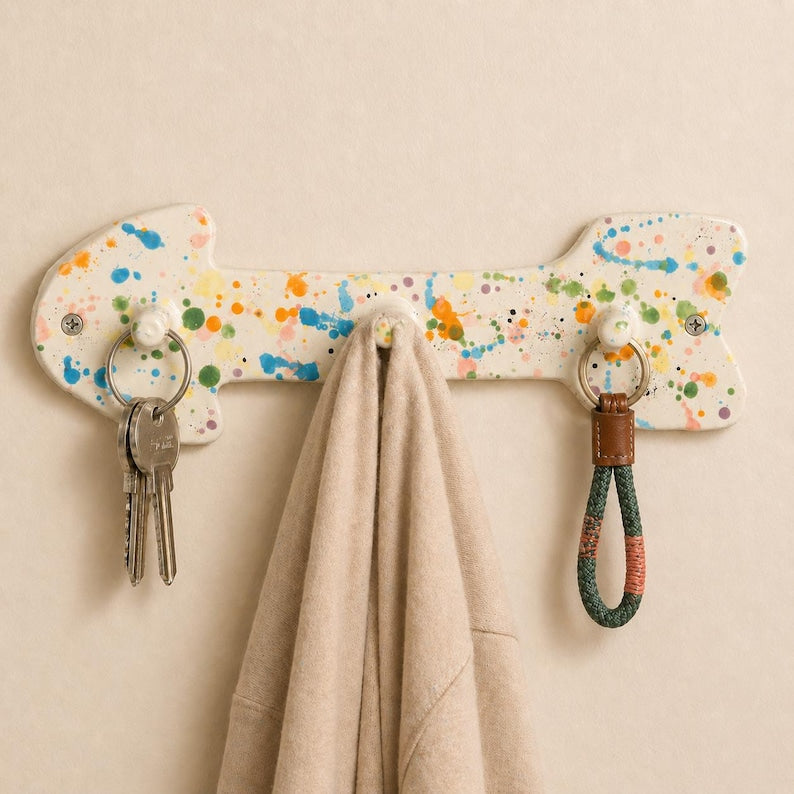 Crochet mural en céramique avec éclaboussures colorées, porte-clés flèche confettis, porte-manteau d'entrée éclectique, organisateur de chevilles