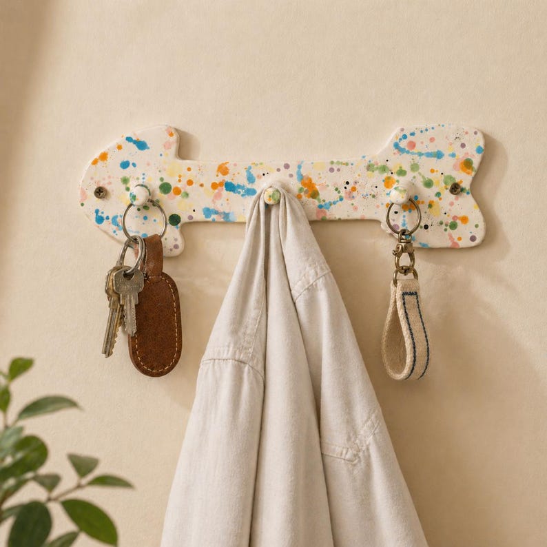 Crochet mural en céramique avec éclaboussures colorées, porte-clés flèche confettis, porte-manteau d'entrée éclectique, organisateur de chevilles