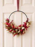 Couronne de fleurs séchées roses avec herbe de la pampa - Décoration murale et de porte bohème moderne