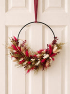 Couronne de fleurs séchées roses avec herbe de la pampa - Décoration murale et de porte bohème moderne