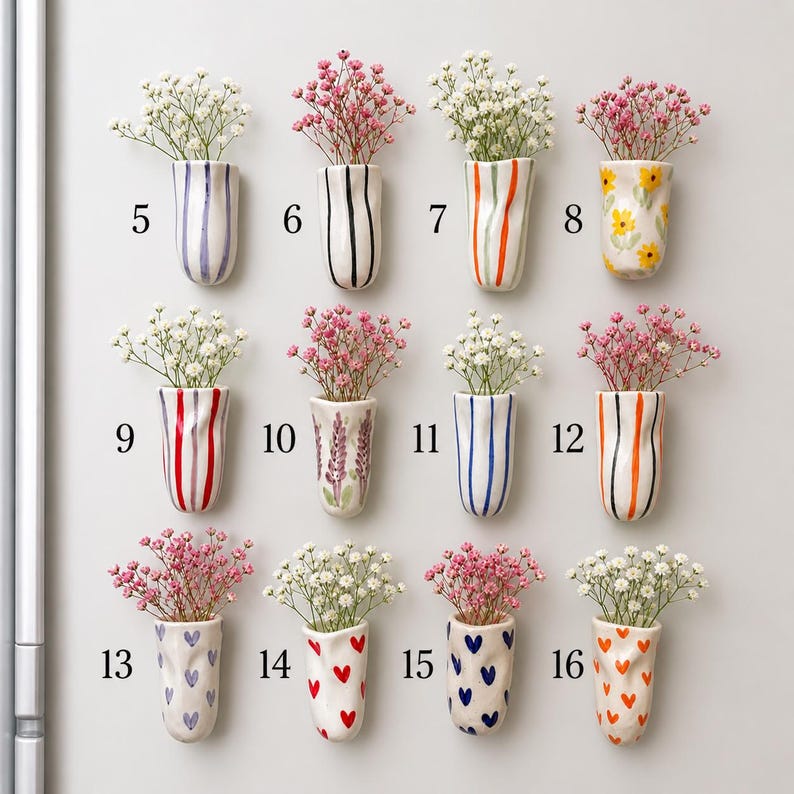 Vase magnétique suspendu en céramique, 8-9 cm, aimanté pour réfrigérateur