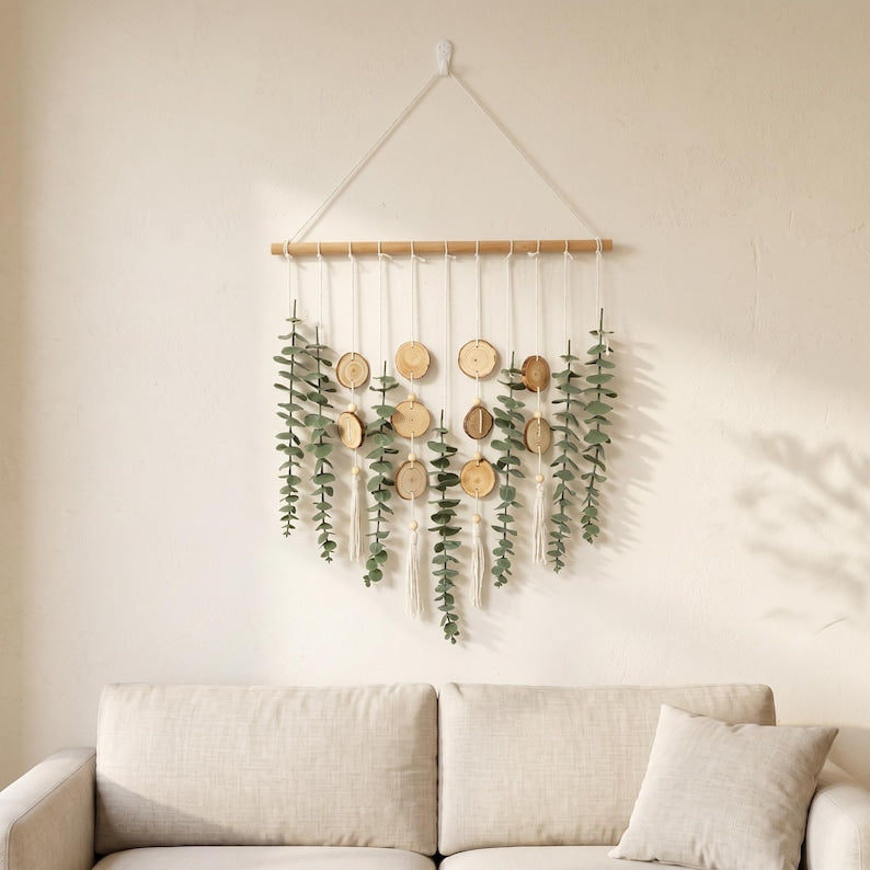 Décoration murale bois d'eucalyptus tranche de bois botanique rustique suspendue art mural minimaliste