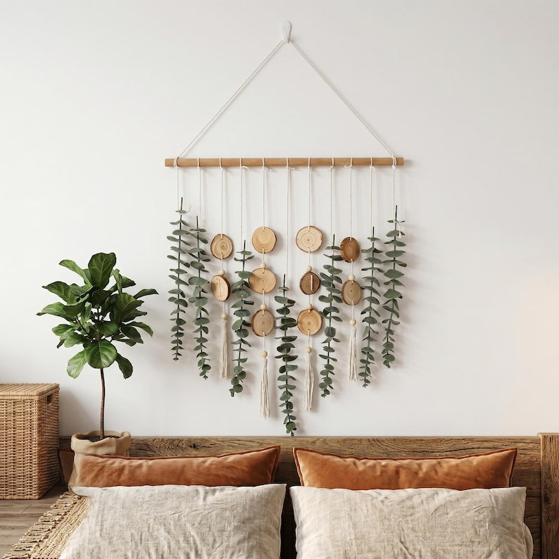 Décoration murale bois d'eucalyptus tranche de bois botanique rustique suspendue art mural minimaliste