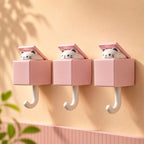 Lot de 3 crochets muraux auto-adhésifs chat kawaii pour serviette, clés, accessoires légers