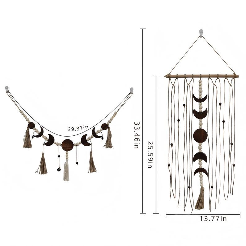 Suspension murale en macramé en forme de lune – Tenture bohème croissant de lune avec franges en coton