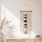 Suspension murale en macramé en forme de lune – Tenture bohème croissant de lune avec franges en coton
