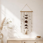 Macramé Lune Murale Bohème avec Glands, Décoration Murale Croissant de Lune Coton, Tapisserie Franges pour Chambre à Coucher