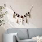 Suspension murale en macramé en forme de lune – Tenture bohème croissant de lune avec franges en coton