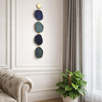 Ensemble de médaillons muraux en céramique bleue – Décor mural doré fait main