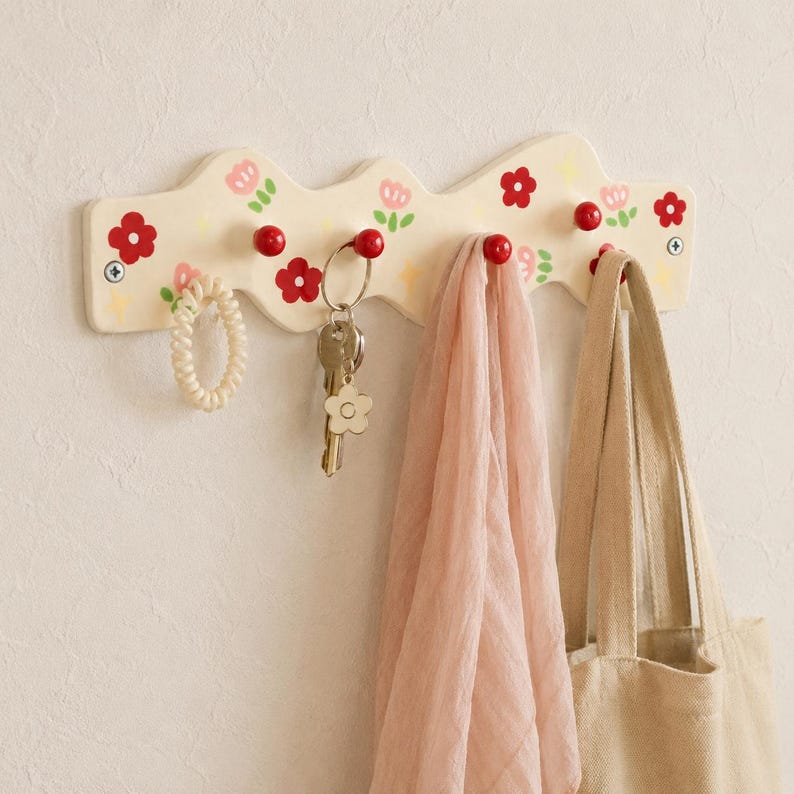 Porte-manteau mural céramique floral rouge 27 cm