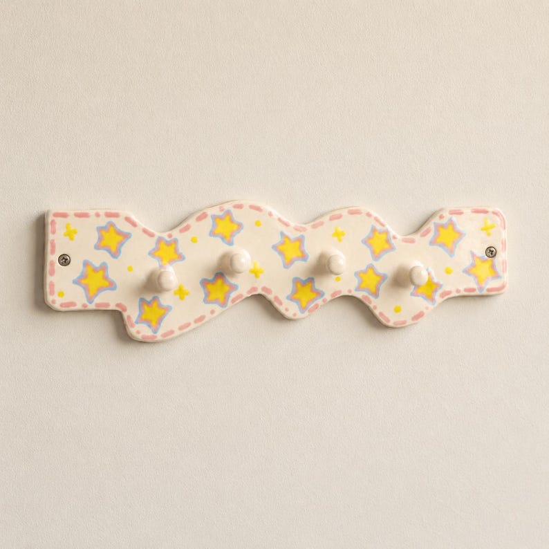 Porte-manteau mural en céramique étoilé, crochet ondulé pastel, organisateur d'entrée 27 cm