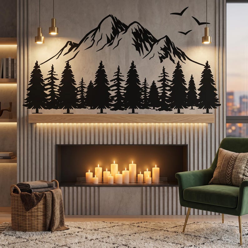 Décor mural adhésif Forêt de Montagne – Grande fresque nature aventureuse pour chambre, salon