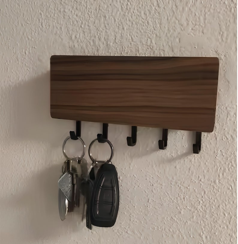 Porte-clés mural en bambou avec crochets, organisateur d'entrée, rangement minimaliste