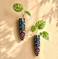 Vase mural floral en céramique bleue 5,6x19 cm, pour plantes succulentes et bouquets de fleurs séchées, finition brillante