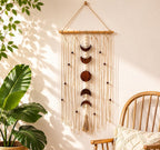 Macramé Lune Murale Bohème avec Glands, Décoration Murale Croissant de Lune Coton, Tapisserie Franges pour Chambre à Coucher