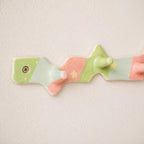 Porte-manteau mural en céramique pastel à rayures ondulées, crochets pour entrée, rose, vert, bleu
