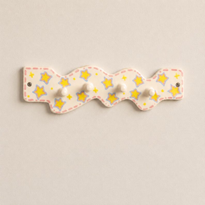 Porte-manteau mural en céramique étoilé, crochet ondulé pastel, organisateur d'entrée 27 cm