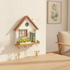 Porte-manteau mural en bois en forme de maison aux accents colorés – Organisateur pour entrée