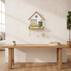 Porte-manteau mural en bois en forme de maison aux accents colorés – Organisateur pour entrée