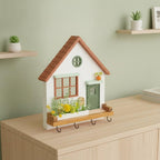 Porte-manteau mural en bois en forme de maison aux accents colorés – Organisateur pour entrée