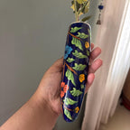 Vase mural floral en céramique bleue 5,6x19 cm, pour plantes succulentes et bouquets de fleurs séchées, finition brillante