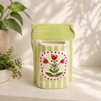 Jardinière murale en céramique verte 18x12.5x8 cm avec drainage, motif peint à la main