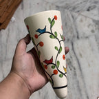 Vase Conique Mural en Céramique 18 cm - Finition Rustique Brillante, Motif Floral Rouge, pour Plantes Succulentes