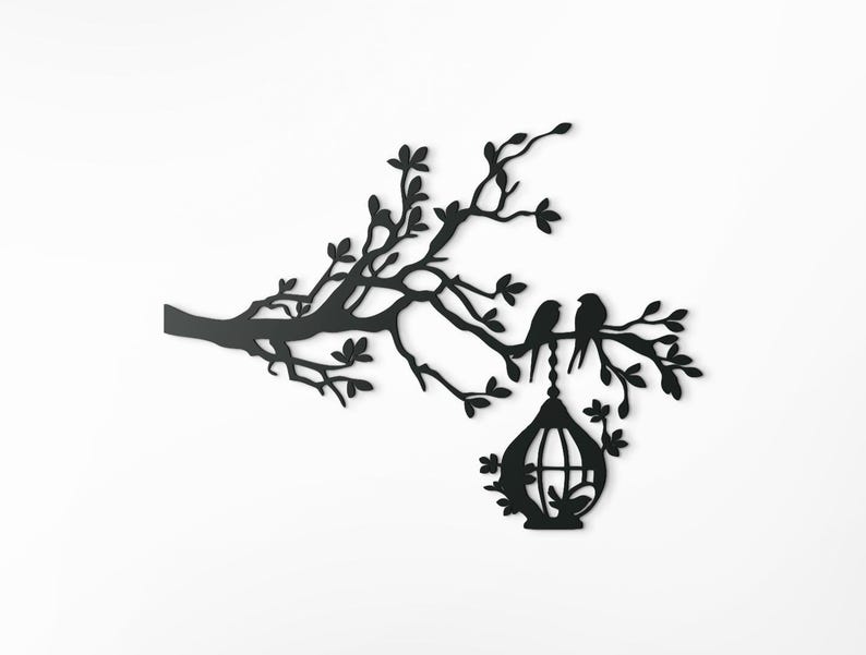 Décoration murale 3D branche d'hirondelle en bois