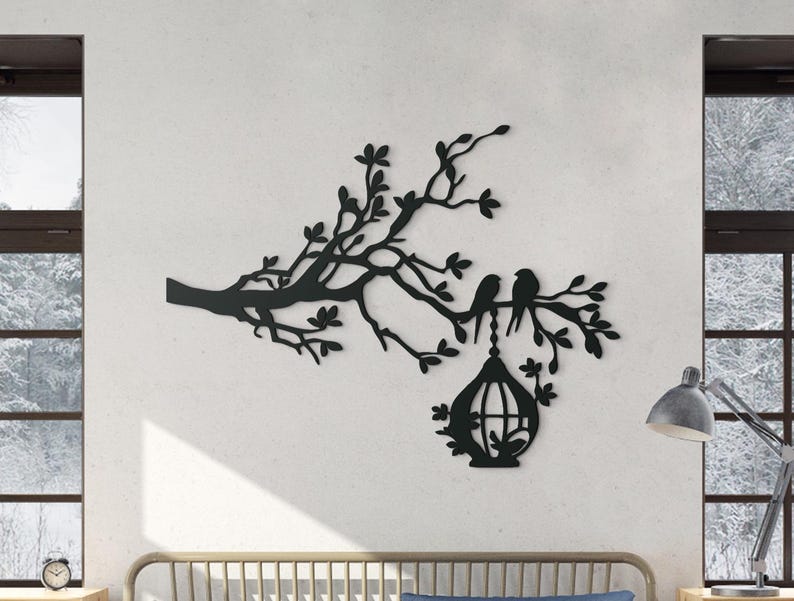 Décoration murale 3D branche d'hirondelle en bois