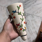 Vase Conique Mural en Céramique 18 cm - Finition Rustique Brillante, Motif Floral Rouge, pour Plantes Succulentes