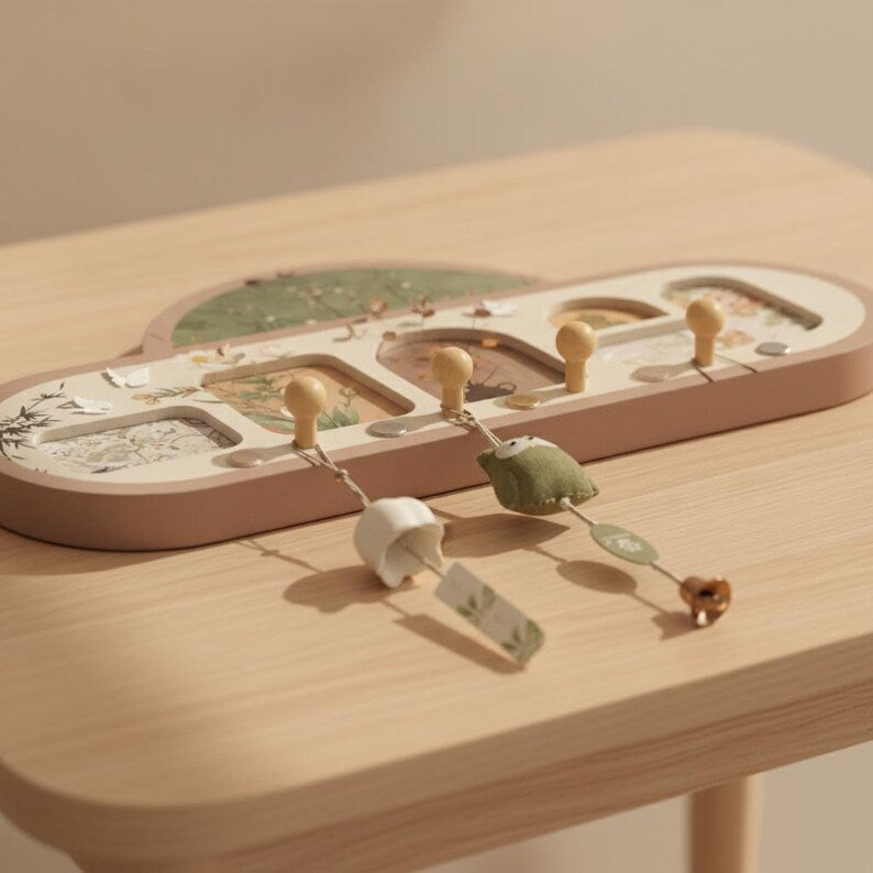 Range-mural en bois à motifs floraux avec crochets