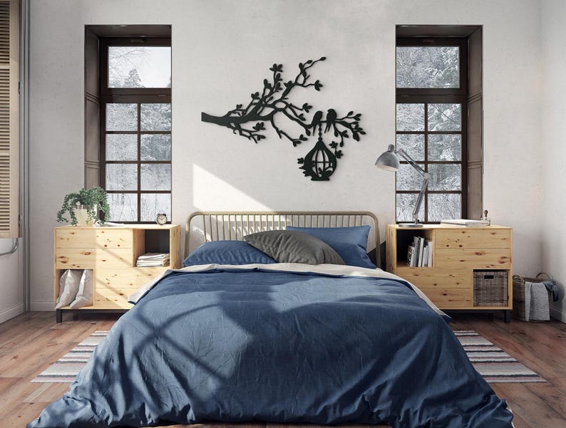 Décoration murale 3D branche d'hirondelle en bois