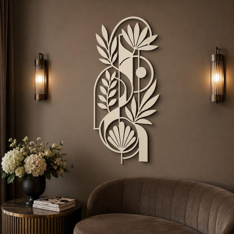 Abstrakte botanische Metallwandkunst – Moderne florale Wanddekoration, minimalistische Metallskulptur