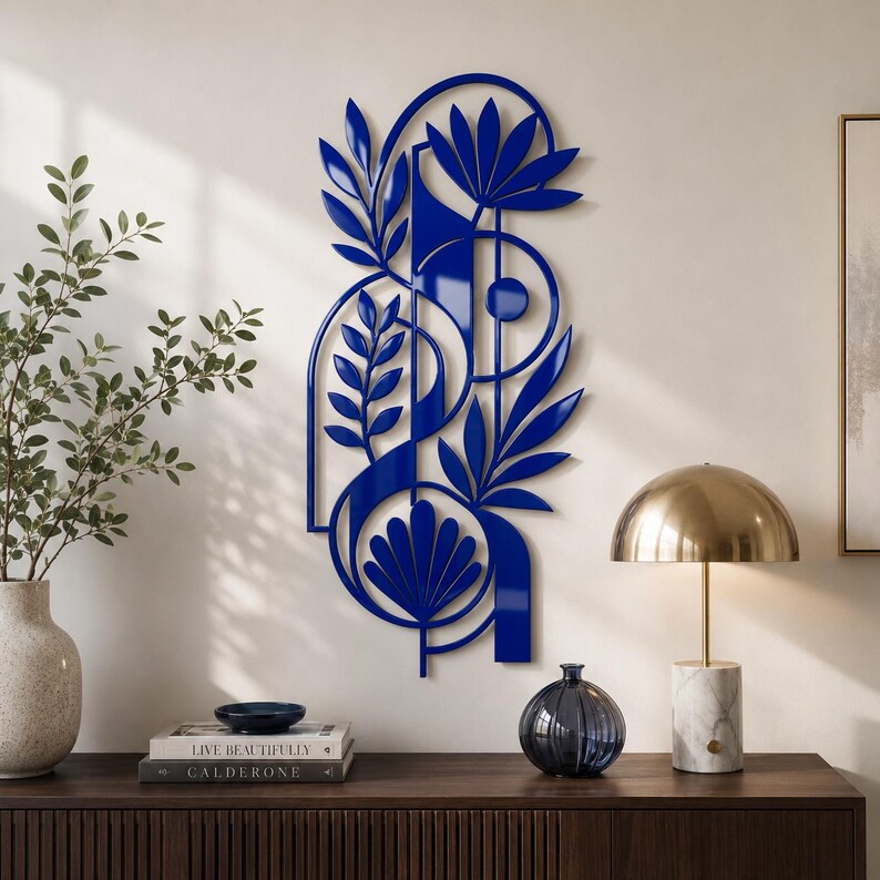 Abstrakte botanische Metallwandkunst – Moderne florale Wanddekoration, minimalistische Metallskulptur