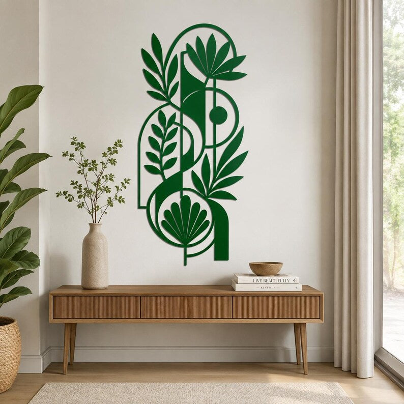 Abstrakte botanische Metallwandkunst – Moderne florale Wanddekoration, minimalistische Metallskulptur