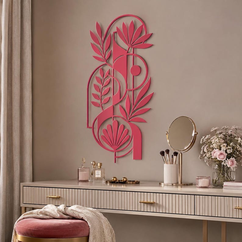Abstrakte botanische Metallwandkunst – Moderne florale Wanddekoration, minimalistische Metallskulptur