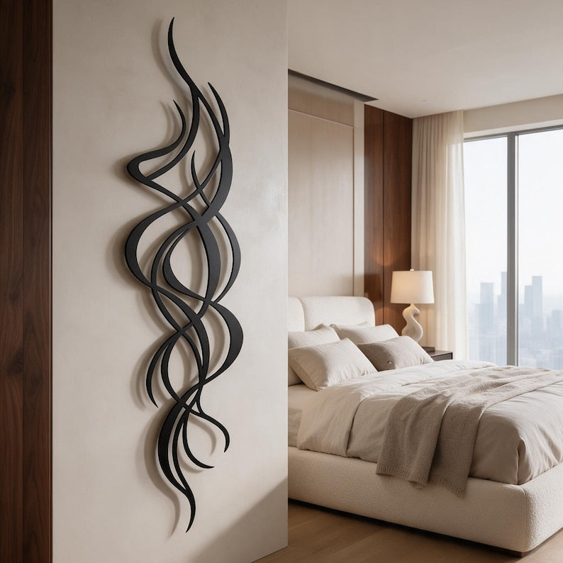 Abstrakte Wandkunst aus Metall mit fließenden Linien, zeitgenössische Wanddekoration