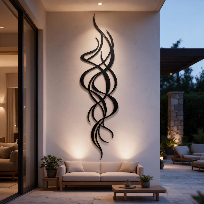 Abstrakte Wandkunst aus Metall mit fließenden Linien, zeitgenössische Wanddekoration