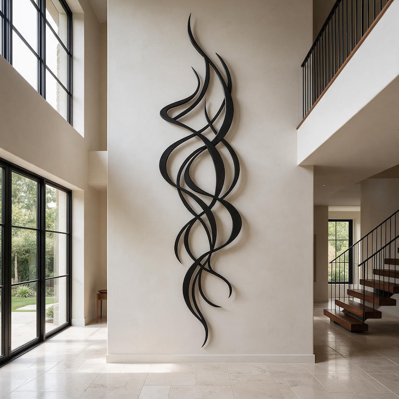 Abstrakte Wandkunst aus Metall mit fließenden Linien, zeitgenössische Wanddekoration