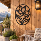 Wanddekoration aus schwarzem Metall mit Blumenmotiv, moderne botanische Wandkunst