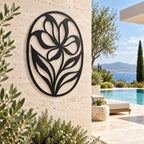 Wanddekoration aus schwarzem Metall mit Blumenmotiv, moderne botanische Wandkunst