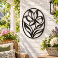 Wanddekoration aus schwarzem Metall mit Blumenmotiv, moderne botanische Wandkunst