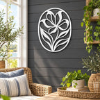 Wanddekoration aus schwarzem Metall mit Blumenmotiv, moderne botanische Wandkunst
