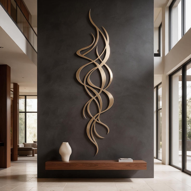 Abstrakte Wandkunst aus Metall mit fließenden Linien, zeitgenössische Wanddekoration