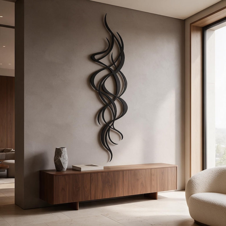 Abstrakte Wandkunst aus Metall mit fließenden Linien, zeitgenössische Wanddekoration