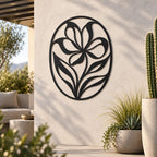 Wanddekoration aus schwarzem Metall mit Blumenmotiv, moderne botanische Wandkunst
